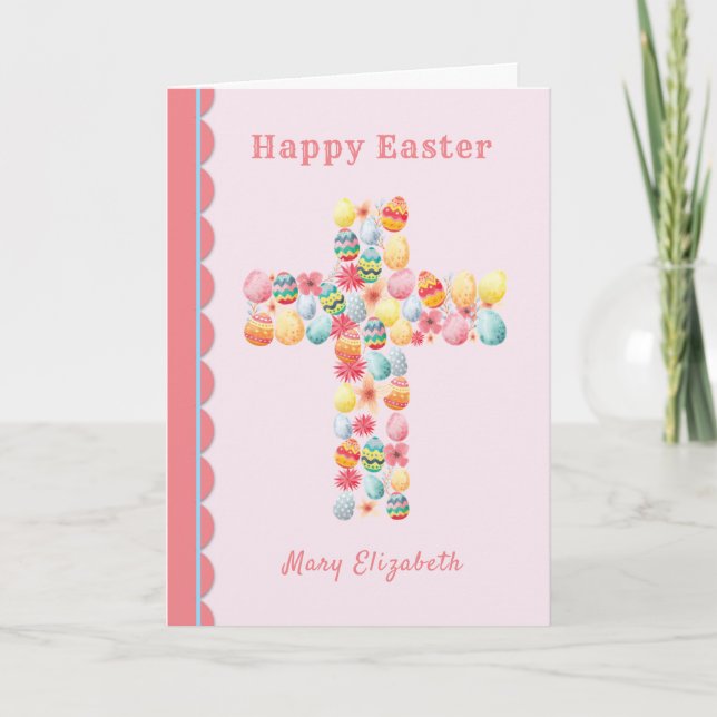 Religious Easter for Child Easter Eggs Cross Holiday Card (Front)
