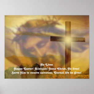 Religious Easter Poster - Jesus and Cross Gold