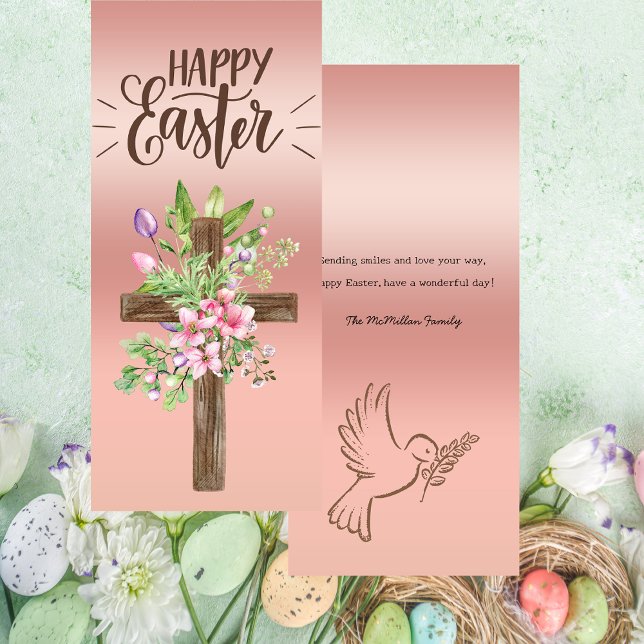 Religious Easter Watercolor Floral Cross Flat Card (Creator Uploaded)