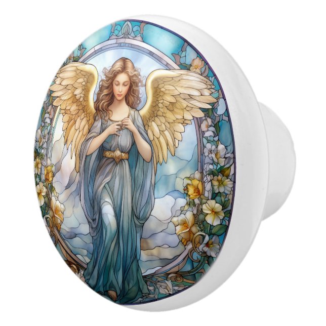 Religious elegant faux stained glass Angel  Ceramic Knob (Right)