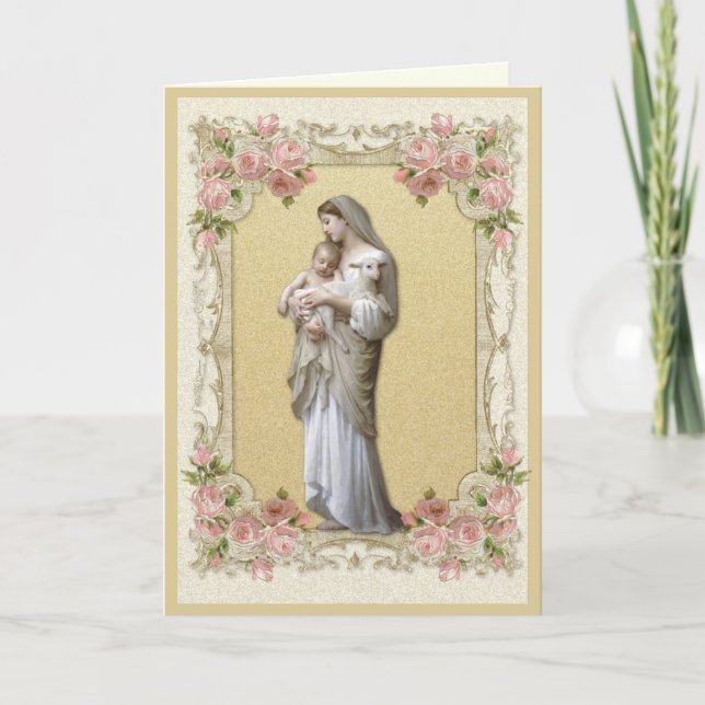 Religious Elegant Gold Virgin Mary Roses Card (Front)