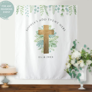 Religious Event, Elegant Greenery Photo Backdrop Tapestry