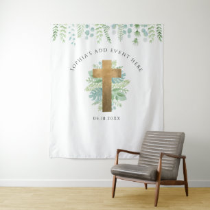 Religious Event, Elegant Greenery Photo Backdrop Tapestry