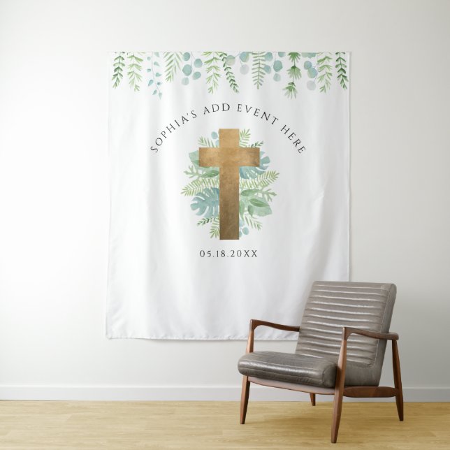 Religious Event, Elegant Greenery Photo Backdrop Tapestry (In Situ)