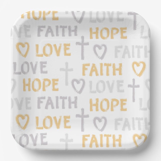 Religious Faith Love Hope Gold Silver Paper Plate (Front)