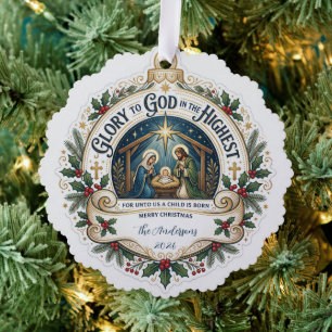 Religious Family Name Year Christmas Holy Family Tree Decoration Card