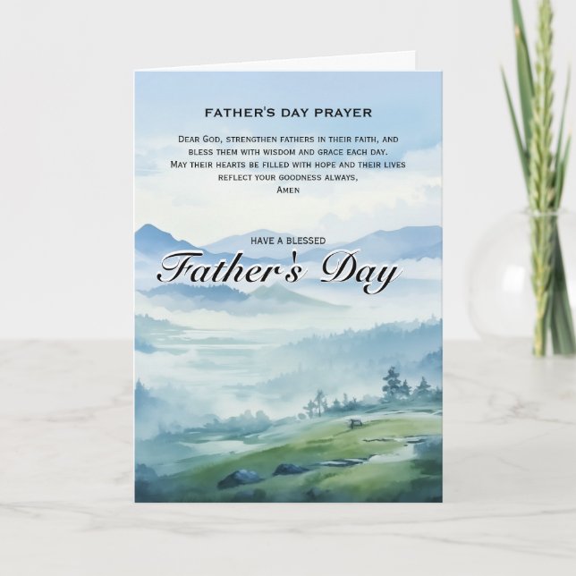 Religious Father’s Day Blue Watercolor Nature Card (Front)