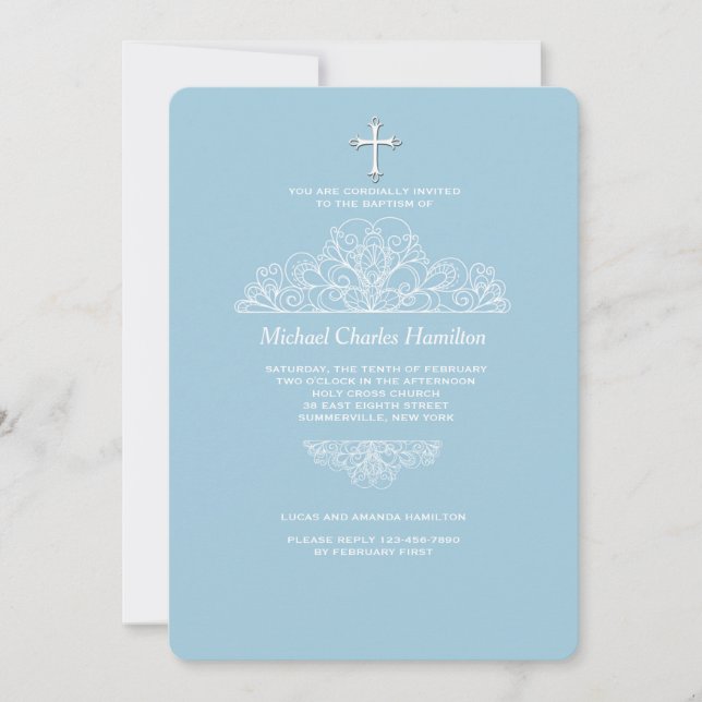 Religious Filigree Blue Invitation (Front)