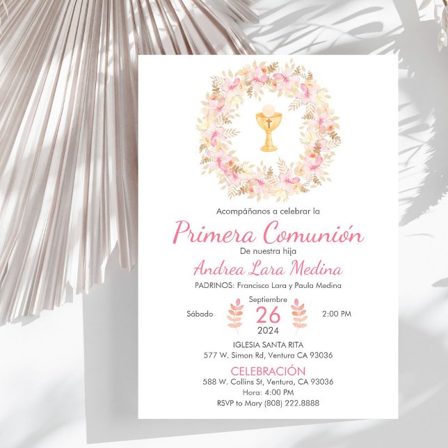 Religious First Communion Cute Wreath and Chalice Invitation (Creator Uploaded)