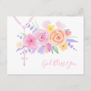 Religious Floral Rosary Catholic Prayer Vintage  Postcard