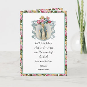 Religious Floral Roses Vintage Virgin Mary  Card