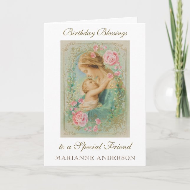 Religious Friend Birthday Virgin Mary Jesus  Card (Front)
