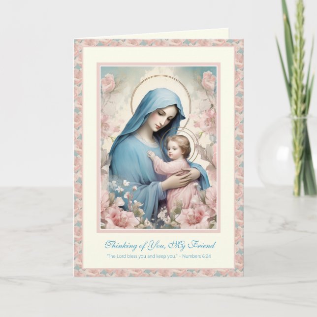 Religious Friendship Prayer Blessed Mary & Jesus  Card (Front)