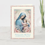 Religious Friendship Prayer Blessed Mary & Jesus  Card<br><div class="desc">This beautiful friendship card features a beautiful and stunning image of the Blessed Mother holding the Baby Jesus on a floral backdrop. A Prayer to Our Lady is inside along with a customisable verse that can be changed to suit any occasion. On the back is a friendship quote by St....</div>