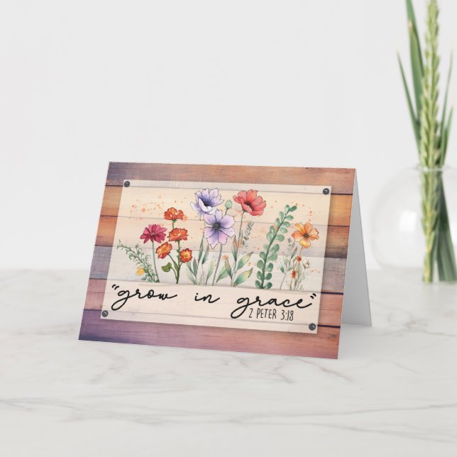 Religious Get Well Rustic Watercolor Flowers Grow  Card (Front)