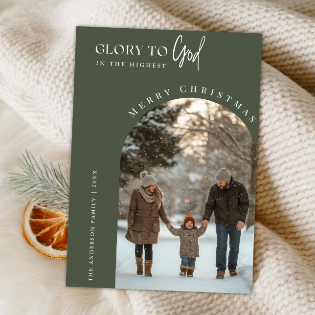 Religious Glory To God Christmas Arch Photo Holiday Card (Creator Uploaded)