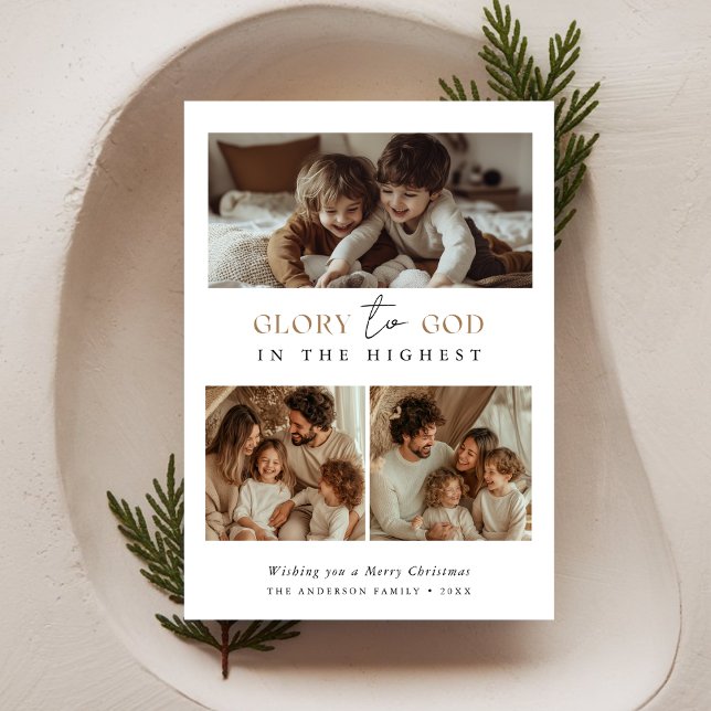 Religious Glory To God Holy Christmas Photo Gold Holiday Card (Creator Uploaded)