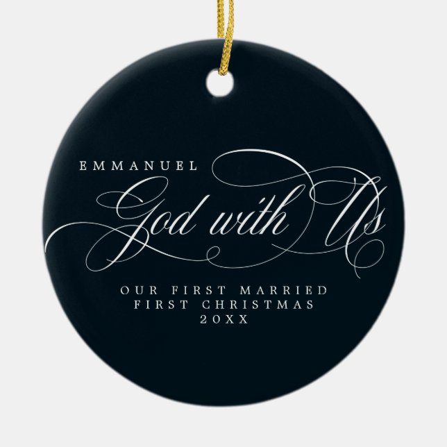 Religious God With Us Photo 1st Married Christmas Ceramic Tree Decoration (Front)