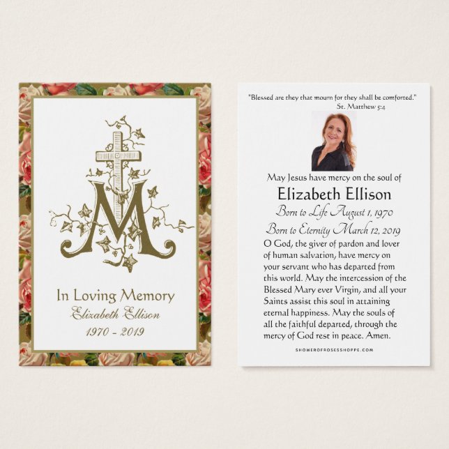 Religious Gold Marian Cross Funeral Roses (Front & Back)