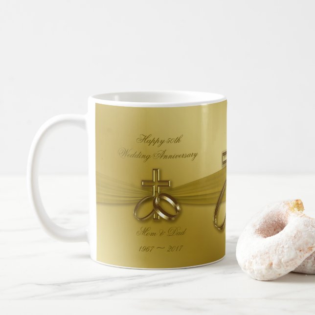 Religious Golden 50th Anniversary Coffee Mug (With Donut)