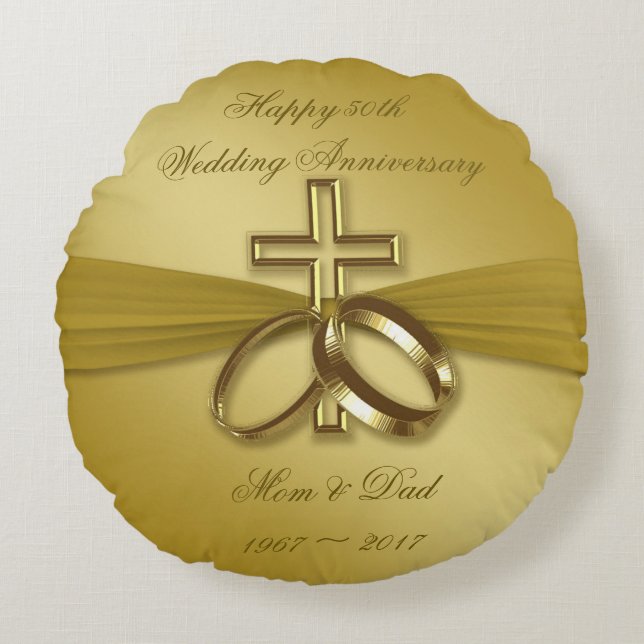 Religious Golden 50th Anniversary Round Cushion (Front)