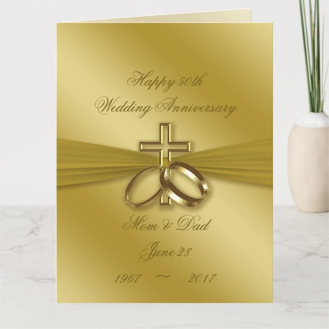 Religious Golden 50th Wedding Anniversary 8.5 x 11 Card (Front)