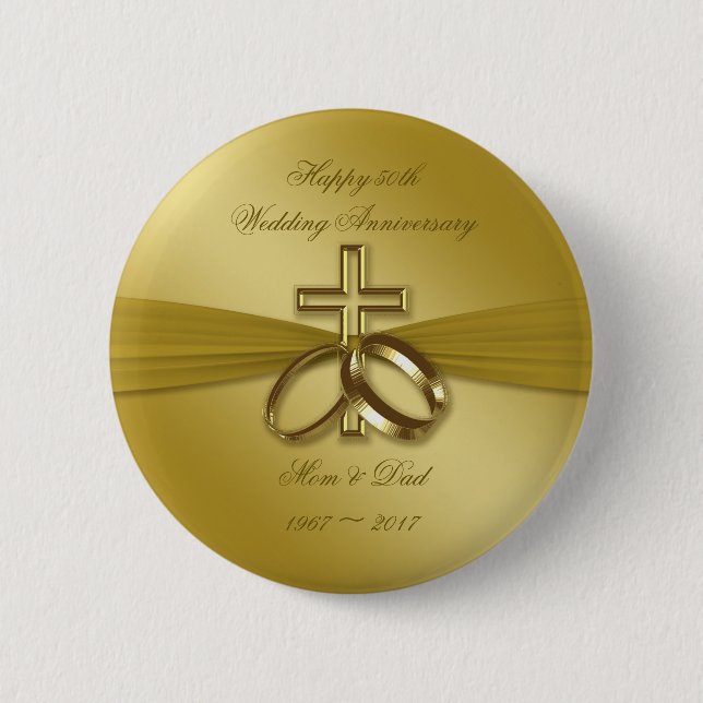 Religious Golden 50th Wedding Anniversary Button (Front)
