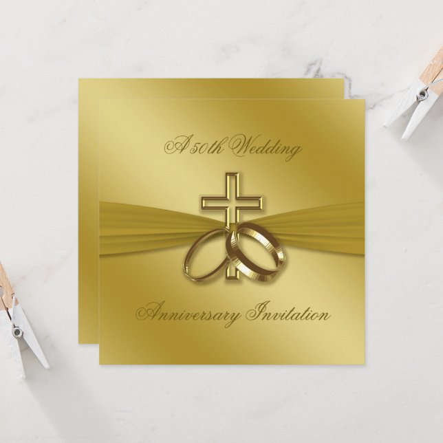 Religious Golden 50th Wedding Anniversary Invite (Front/Back In Situ)