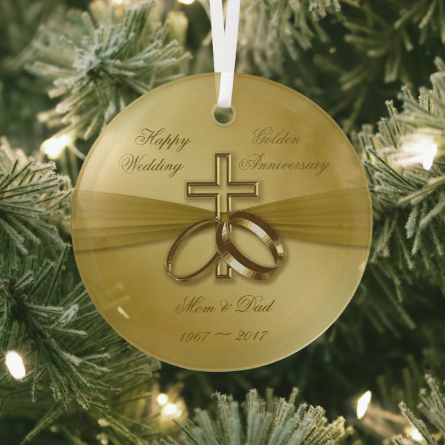 Religious Golden 50th Wedding Anniversary Ornament (Insitu)