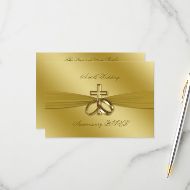 Religious Golden 50th Wedding Anniversary RSVP (Front/Back In Situ)