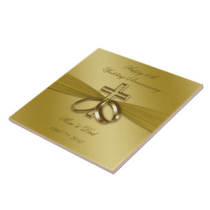 Religious Golden 50th Wedding Anniversary Tile