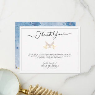 Religious Golden Blue Floral Funeral Thanks Card