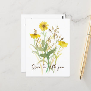 Religious Grace Be With You Yellow Flowers Postcard