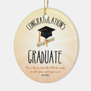 Religious Graduation Gold Starburst with Black Cap Ceramic Tree Decoration