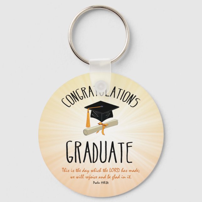 Religious Graduation Gold Starburst with Black Cap Key Ring (Front)