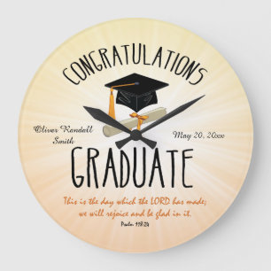Religious Graduation Gold Starburst with Black Cap Large Clock