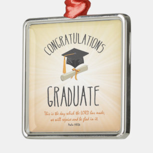 Religious Graduation Gold Starburst with Black Cap Metal Tree Decoration