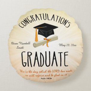 Religious Graduation Gold Starburst with Black Cap Round Cushion