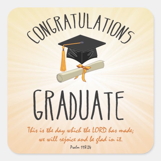 Religious Graduation Gold Starburst with Black Cap Square Sticker (Front)