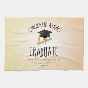 Religious Graduation Gold Starburst with Black Cap Tea Towel