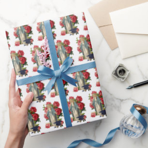 Religious Graduation Virgin Mary Red Roses Wrapping Paper