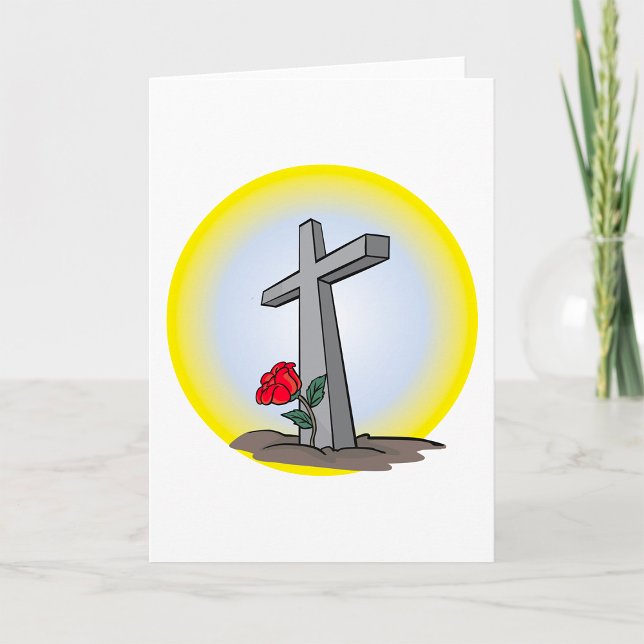 Religious Grave Cross with Red Rose Card (Creator Uploaded)