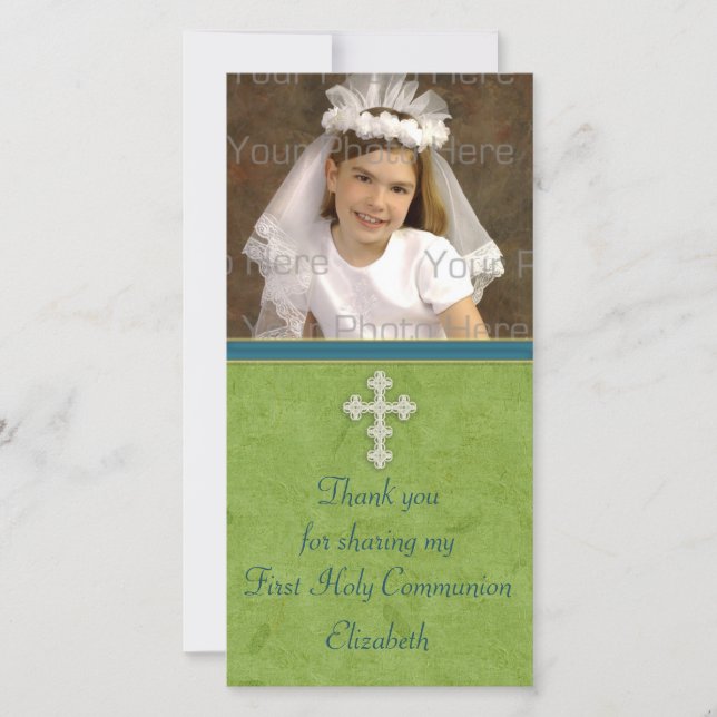 Religious Green White Cross Thank You Card (Front)