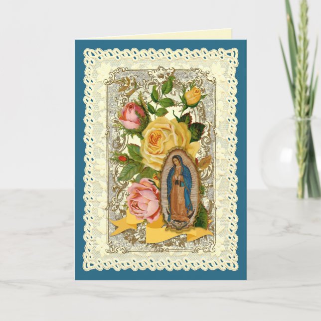 Religious Guadalupe Flowers Catholic Birthday     Holiday Card (Front)