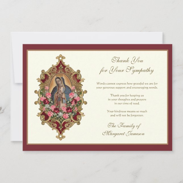 Religious Guadalupe Virgin Mary Condolence Thank You Card (Front)