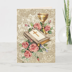 Religious Happy Birthday Chalice Bible Vintage Card