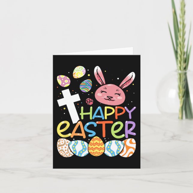 Religious Happy Easter Bunny Rabbit Eggs Jesus Cro Card (Front)