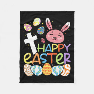 Religious Happy Easter Bunny Rabbit Eggs Jesus Cro Fleece Blanket