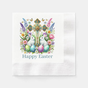 Religious Happy Easter Cross  Napkin