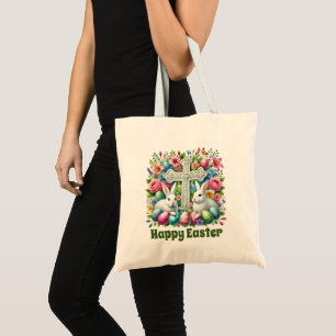 Religious Happy Easter Cross  Tote Bag